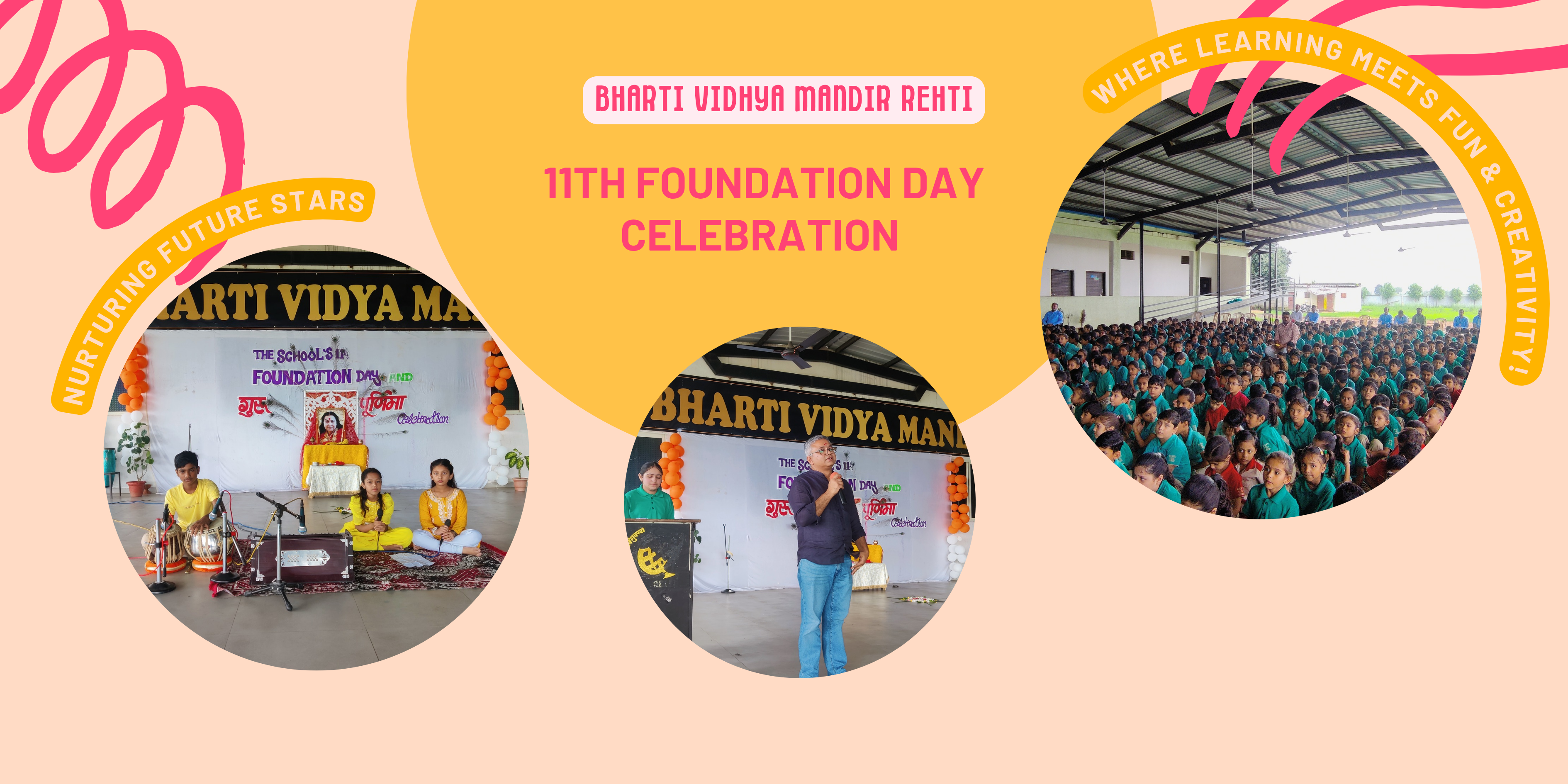 School Banner  in Yellow Pink Playful Style